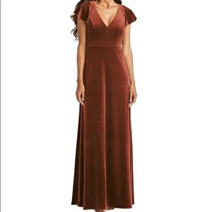 AFTER SIX Flutter Sleeve Velvet Gown In Auburn Moon